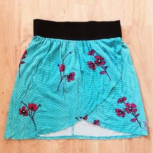 O’Neill Womens Skirt Y2K Beachy Teal Blue Floral Wrap High Waist Size S